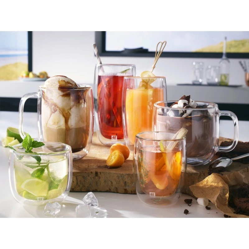 Glaskaffeetassen ZWILLING 39500-112-0 doppelwandig 335 ml, Set mit 2, oval, hitzebeständig, mit Henkeln