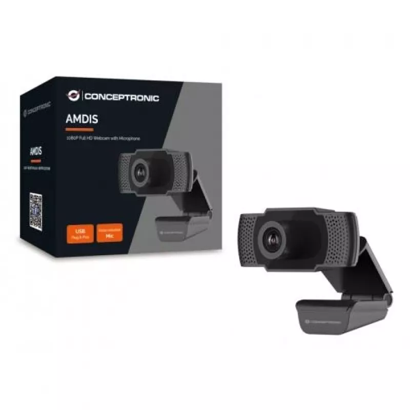 Conceptronic AMDIS 1080P Full-HD-Webcam mit Mikrofon, 2 MP, 1920 x 1080 Pixel, Full-HD, 30 fps, H.264, M-JPEG, YUV, 90°