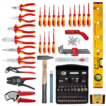 Mechaniker-Werkzeugsatz Knipex 00 21 06 — 68 Werkzeuge, inklusive Spitz- und Wasserpumpenzange, rote/gelbe Werkzeuge, schwarzer Koffer (515×438×265 mm)