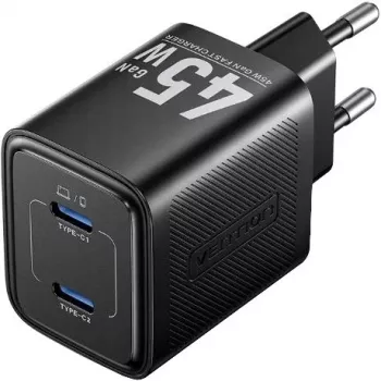 Vention FEFB0-EU 45W Indoor AC-Schnellladegerät 2× USB-C — für Smartphone, Laptop, Tablet, Smartwatch, Kopfhörer (Schwarz)