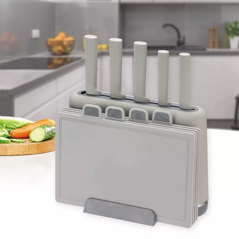 Maestro MR-1412-GREY Messerset mit Block und Schneidebrett-Set, Grau