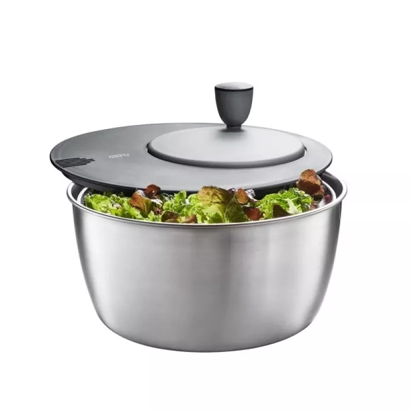 Salatschleuder GEFU Rotare Edelstahl, Kurbelantrieb, 3 L, Edelstahlgehäuse, rund