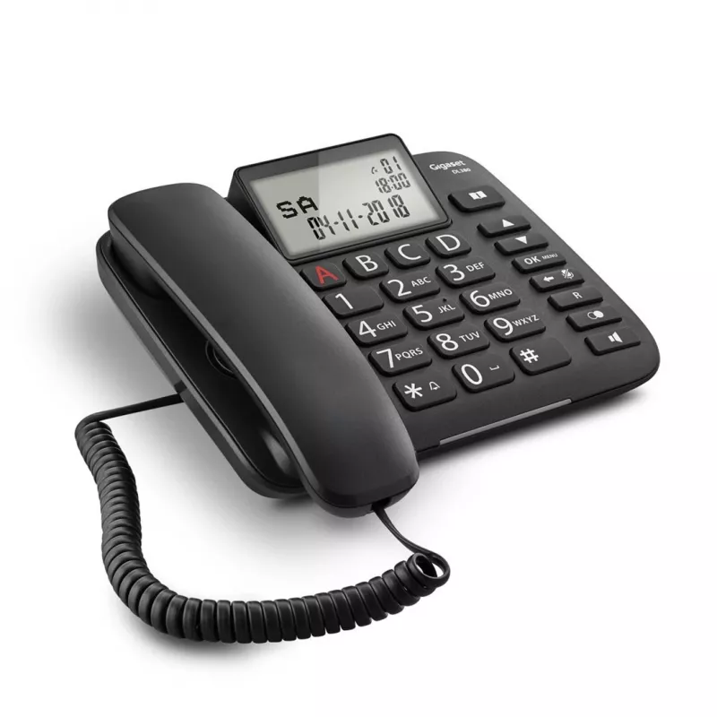 Analoges Telefon Gigaset DL380 mit Anruferkennung, kabelgebundener Hörer, schwarz