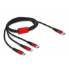 USB-Ladekabel DeLOCK 3-in-1 USB Type-C auf Lightning Micro USB USB Type-C 1 m schwarz rot