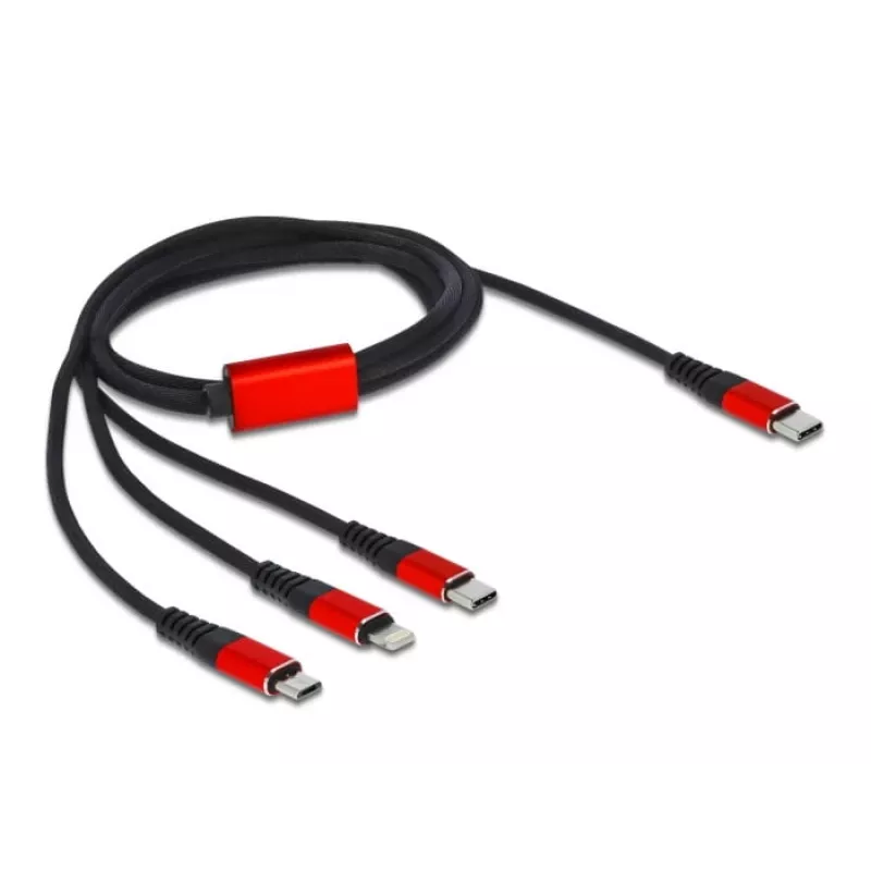 USB-Ladekabel DeLOCK 3-in-1 USB Type-C auf Lightning Micro USB USB Type-C 1 m schwarz rot