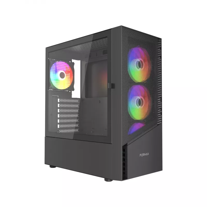 PC-Gehäuse GEMBIRD Fornax 4300 Midi Tower ATX, gehärtetes Glas, 2x 3,5-Zoll-Einschübe, 3x 2,5-Zoll-Einschübe, ARGB-Lüfterunterstützung, USB 3.2 Gen1
