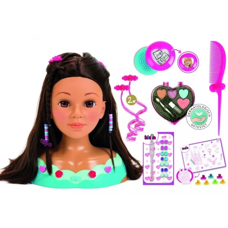KLEIN Styling Head Klein Mia 5201 mit realistischem Haar und Zubehör zum Üben von Frisuren