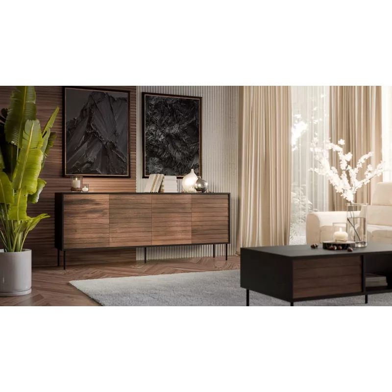Cama 4D CORTINA Kommode 200x40x81 schwarz/Walnuss