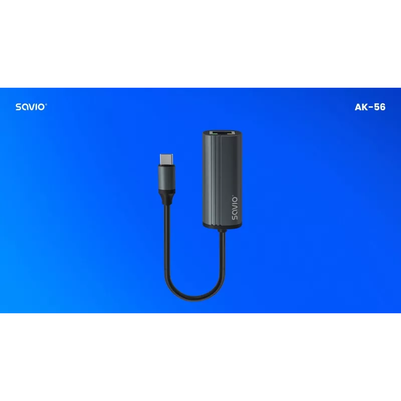 SAVIO Adapter USB-C 3.1 Gen.1 (M) auf RJ-45 Gigabit Ethernet (F), 1000 Mbps, AK-56, grau