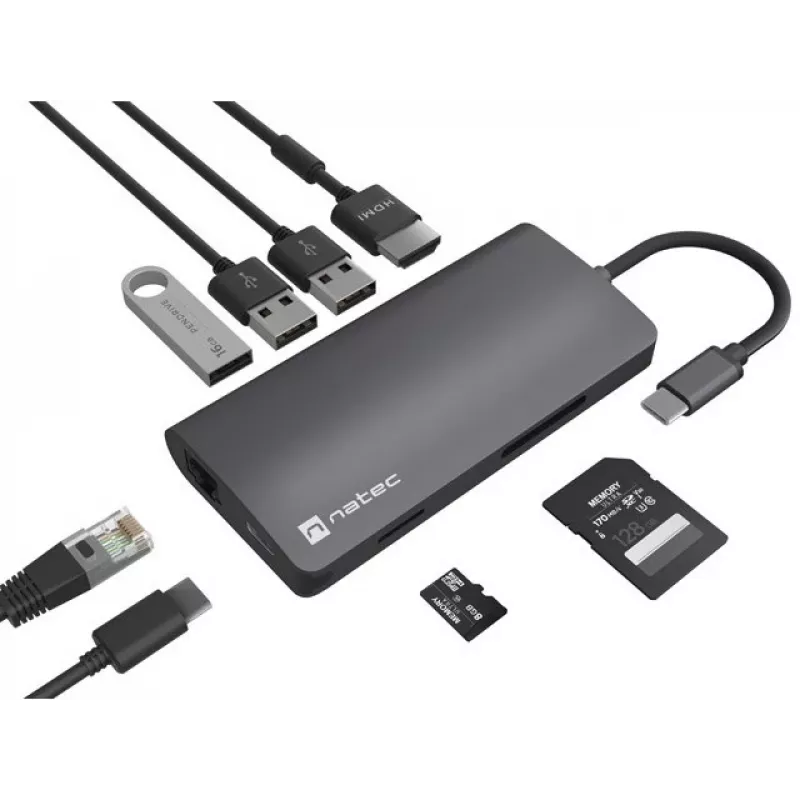 Dockingstation NATEC NMP-2162 USB 3.2 Gen 1 Type-C Grau Kabelgebunden