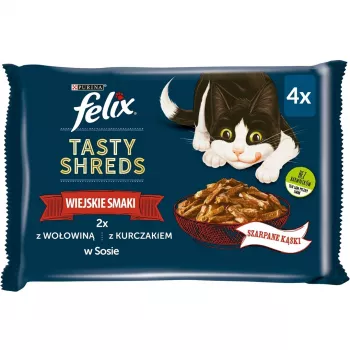 FELIX Tasty Shreds mit Rind und Huhn - 4x 80g