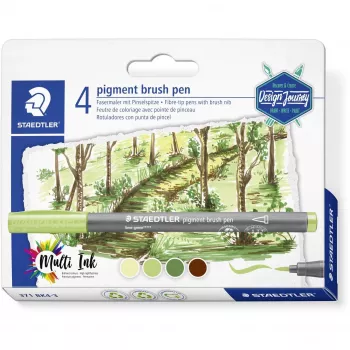 Staedtler Design Journey 371 BK4-3 Pigment-Pinselstift-Set, Forest Colors, 4-teilig