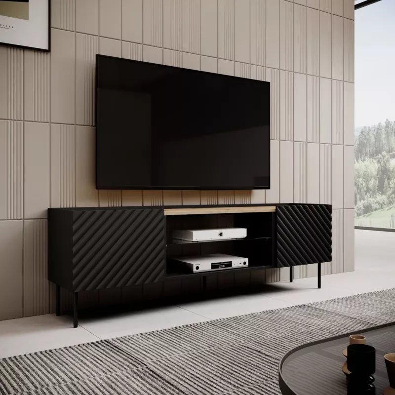 EF ONDA RTV-Schrank 180x40x39-58 schwarz (stehend oder wandmontiert)