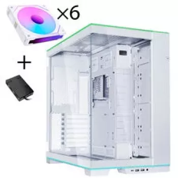 Lian Li O11 Dynamic EVO RGB PC-Gehäuse-Bundle, Midi-Tower, ARGB, gehärtetes Glas + 6x UNI FAN SL-INF Reverse Blade Lüfter - Weiß