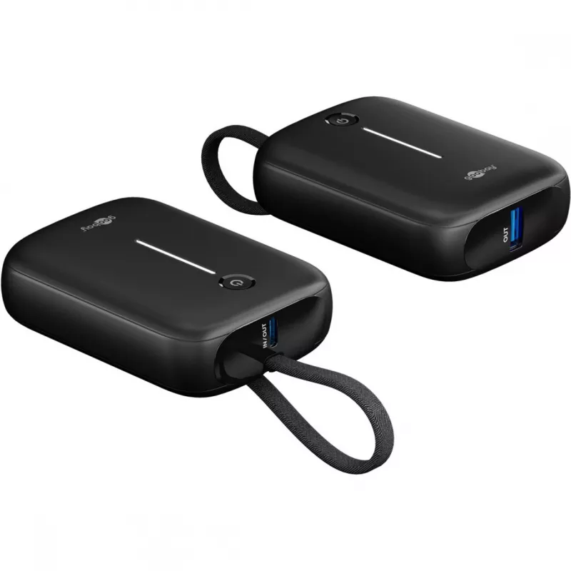 Tragbare Powerbank Goobay 10.000 mAh mit integriertem USB-C-Kabel – 20 W kompakt für unterwegs (76251)