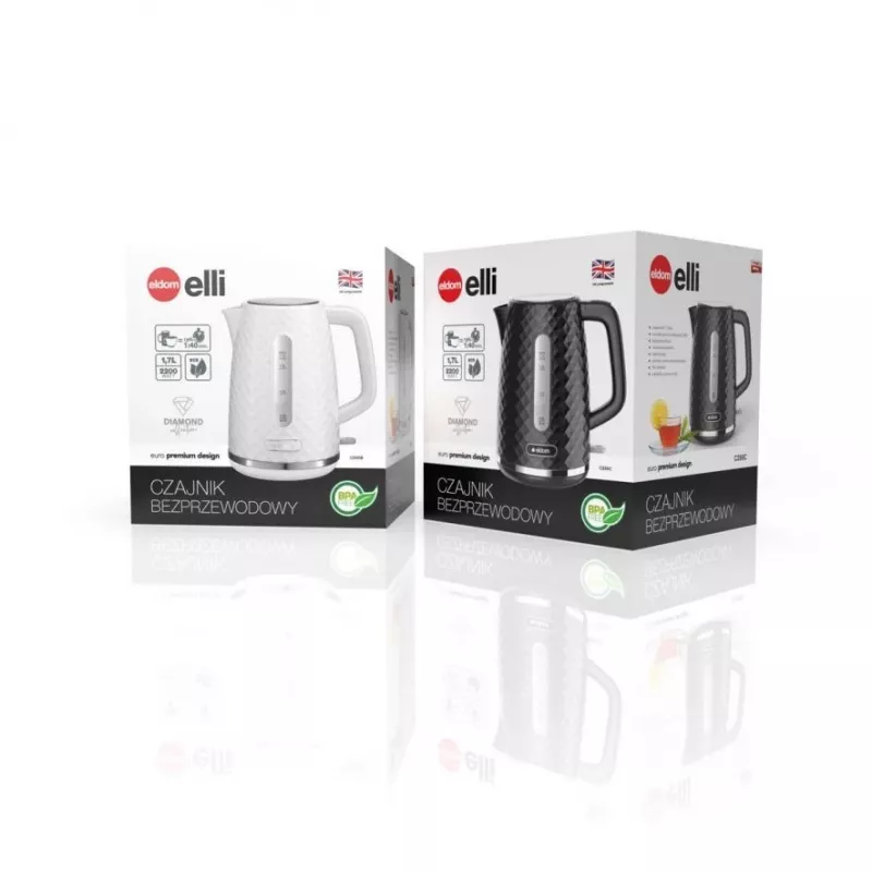 C280C ELDOM Wasserkocher ELLI, Fassungsvermögen 1,7 l, Leistung 2200 W, Schwarz, Strix, Schwarz