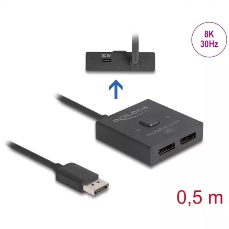 Delock - Video-Verteiler/-Umschalter - 8K, bidirektional - 2 x DisplayPort - Desktop (18906)