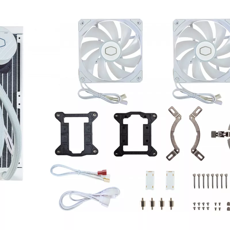 Flüssigkeitskühlungsset Cooler Master MasterLiquid 240L Core ARGB Weiß — 240-mm-Radiator, 120-mm-Lüfter, unterstützt LGA1700/AM5/AM4 und ältere Sockel