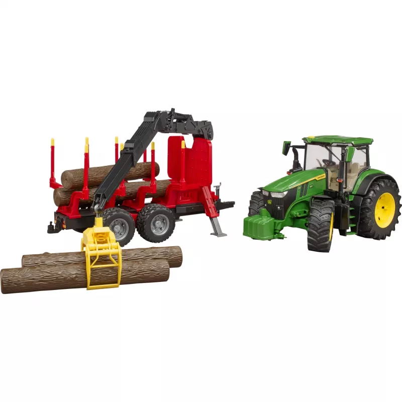 BRUDER John Deere 7R 350 mit Forstanhänger und 4 Baumstämmen