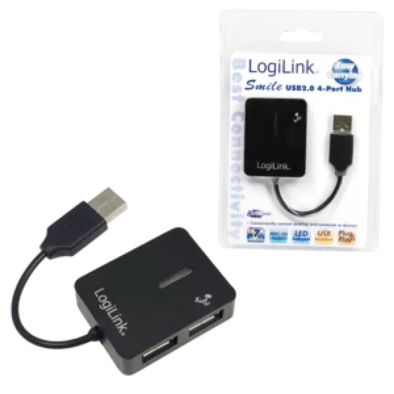 USB-Hub LOGILINK UA0139 – 4‑Port USB 2.0, 480 Mbit/s, schwarz