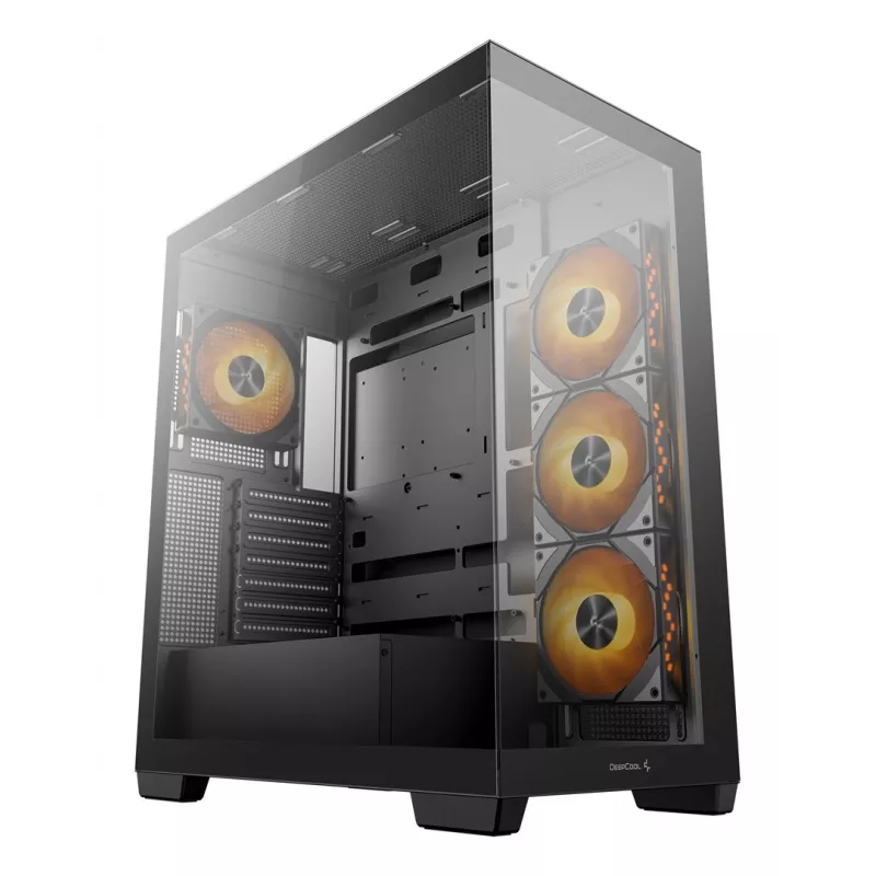 PC-Gehäuse DeepCool CG580 4F Midi Tower — ATX/ITX/MicroATX, gehärtetes Glas, 3×120mm+1×120mm Lüfter, 2×3,5 Zoll & 2×2,5 Zoll, USB-A×2 USB-C×1, schwarz