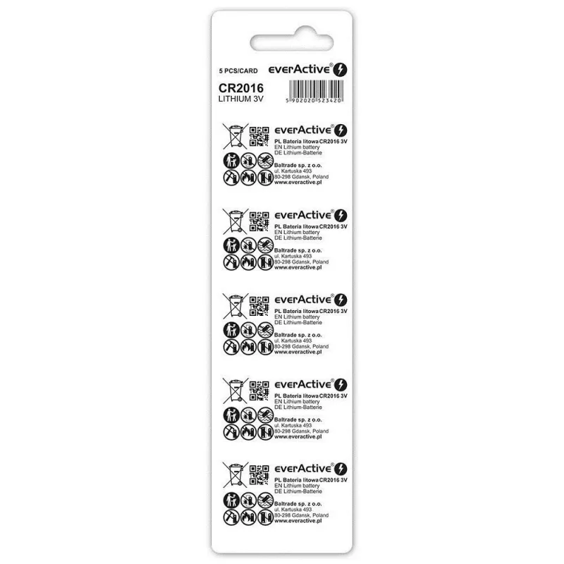 Lithium-Batterien Mini CR2016 Blister 5 St. - Batterie - CR2016 (CR20165BL) - Everactive