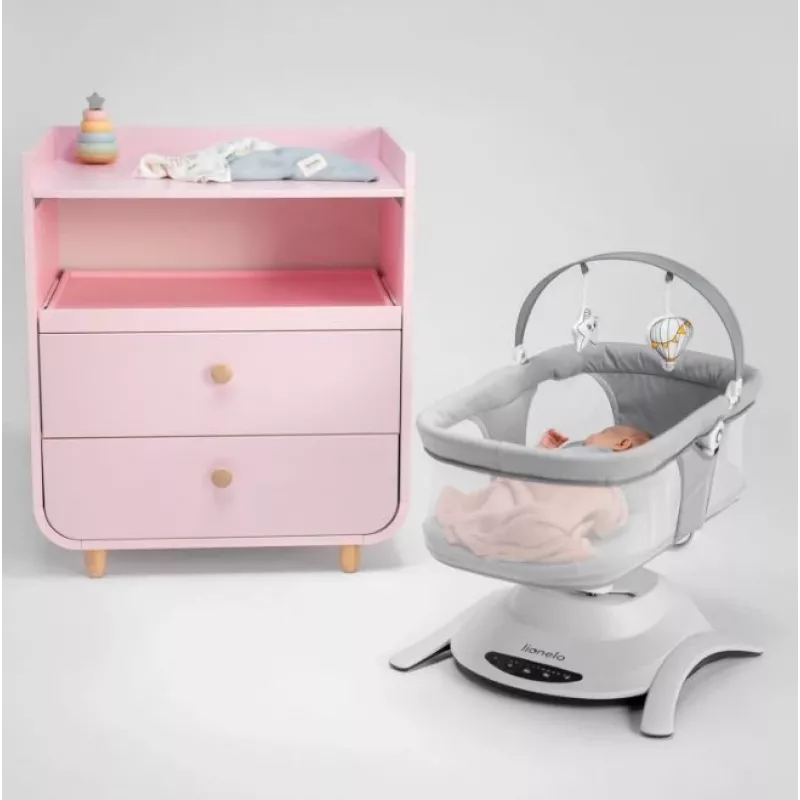 Wiege / Schaukelwiege Lionelo Bella Set Grau Beton – Babybett mit Schaukelfunktion