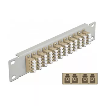Glasfaser-Patchpanel DeLOCK 10 Zoll 12-Port LC Quad Beige 1U Grau