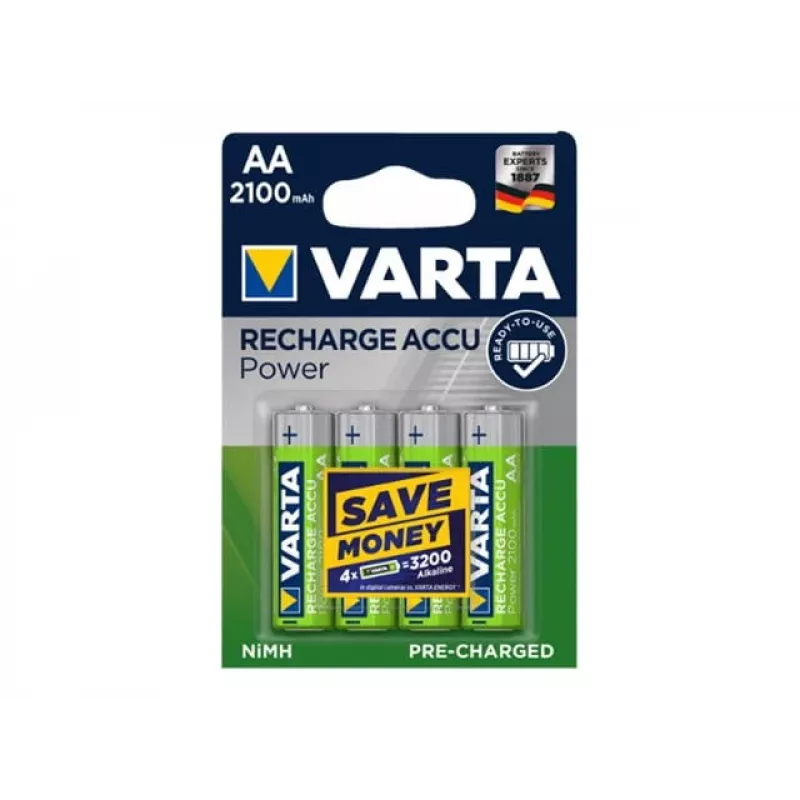 VARTA HR6 AA Recharge Accu Power 2100 mAh 56706 Akkus 4 Stück Grün, Gelb