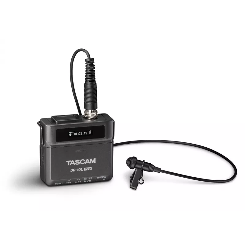 Tragbarer digitaler Recorder Tascam DR-10L Pro mit Lavalier-Mikrofon, 24-Bit/96 kHz, MicroSDXC, USB-C