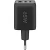 USB-C Fast Charger Nano, PD, GaN, 65 Watt, USB-C Braided Kabel (schwarz, 1x USB-A, 2x USB-C PD, Quick Charge 3.0, 1 Meter Kabel)