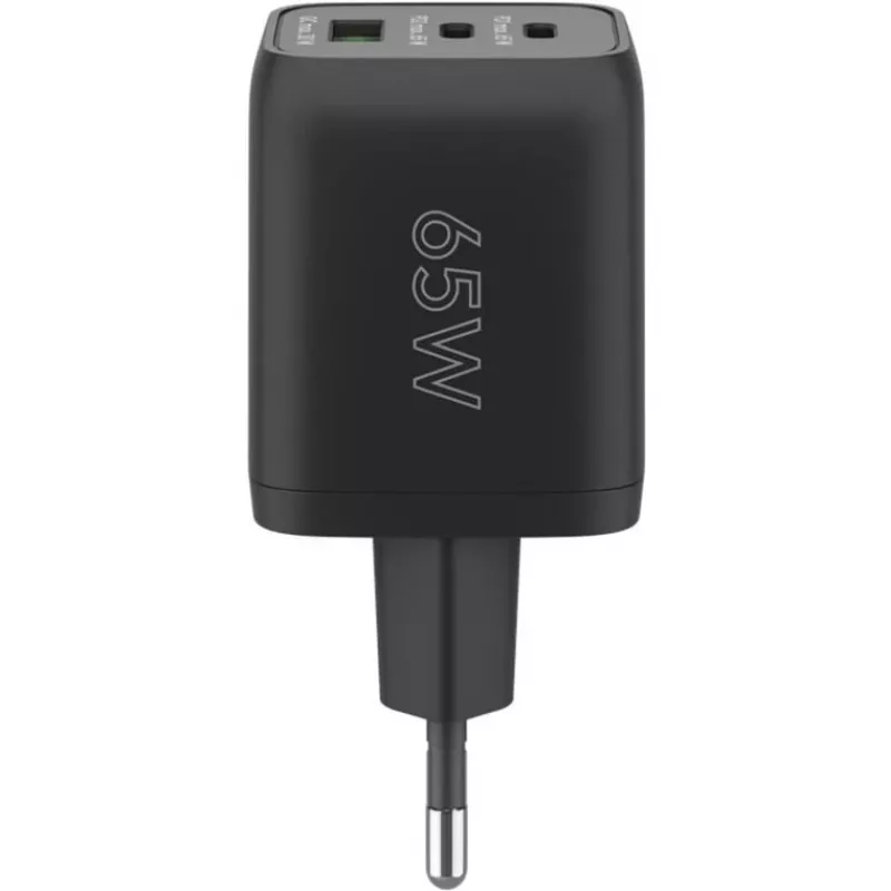 USB-C Fast Charger Nano, PD, GaN, 65 Watt, USB-C Braided Kabel (schwarz, 1x USB-A, 2x USB-C PD, Quick Charge 3.0, 1 Meter Kabel)