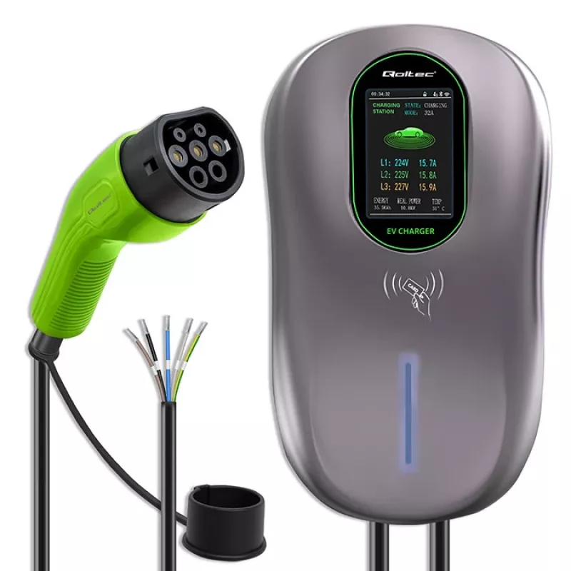 EV-Ladestation QOLTEC 52430 22 kW WLAN RFID 3-phasig, 32 A, Typ 2, IP54