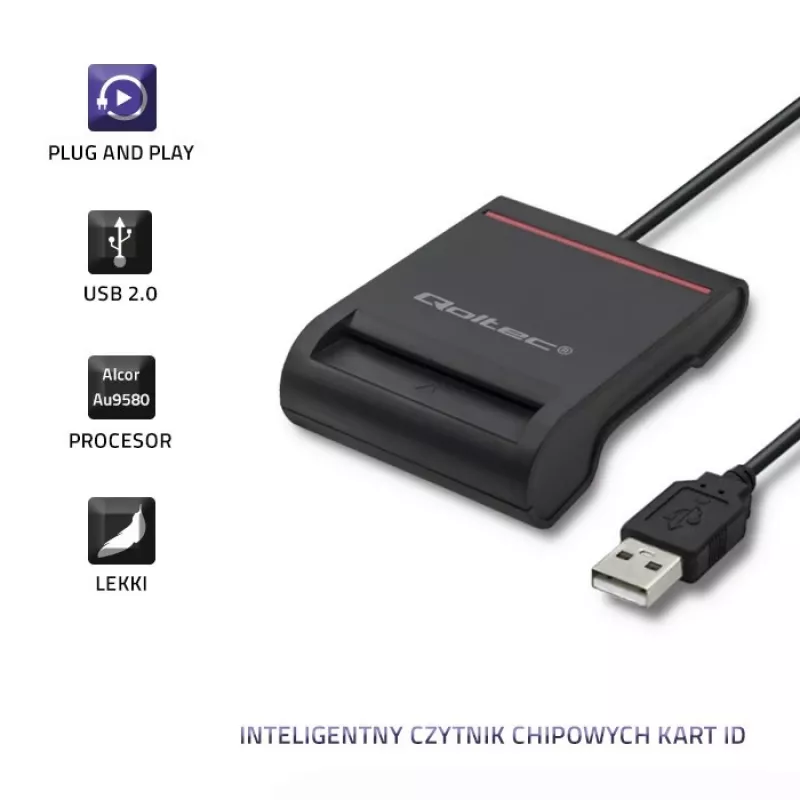 ID-Kartenleser QOLTEC Smart-Chip-ID-Kartenleser — USB, schwarz, 84,5×65×16 mm, 63 g