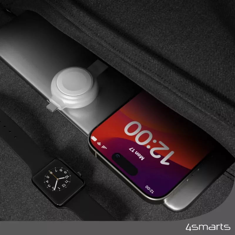 Ladegerät 4smarts QI2 Smartwatch Silber USB Kabelloses Schnellladen