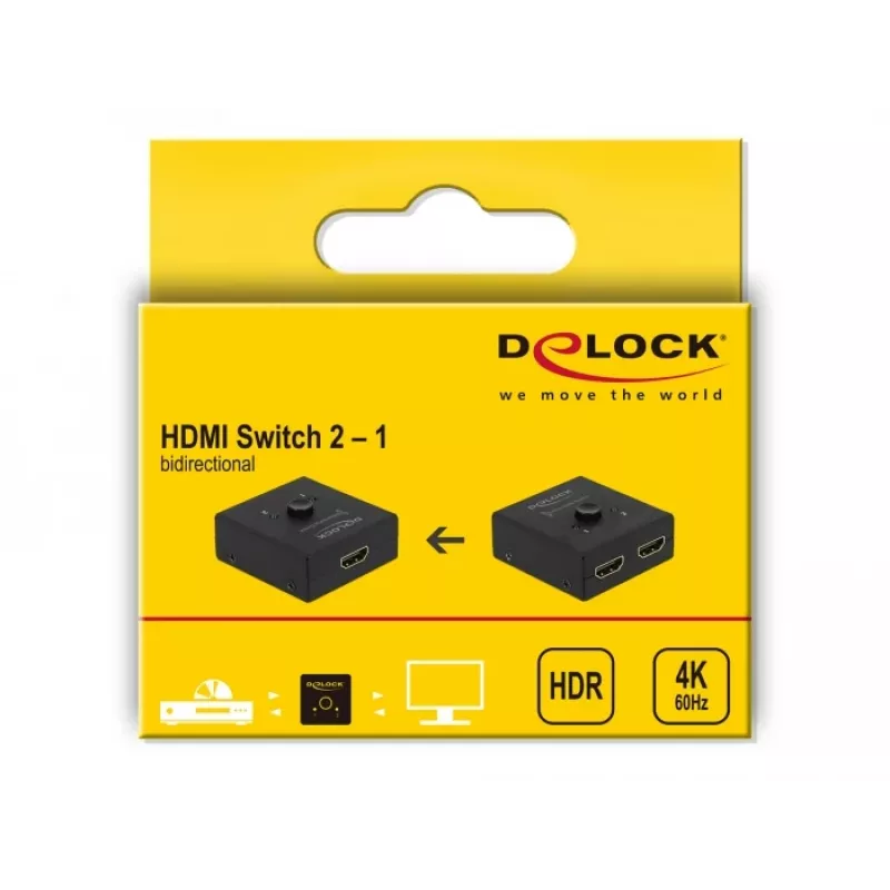 DeLock HDMI 2-1 bidirektional 4K 60 Hz kompakt - Retail Box - Video/Audio-Switch - 2 x HDMI - Desktop (64072)