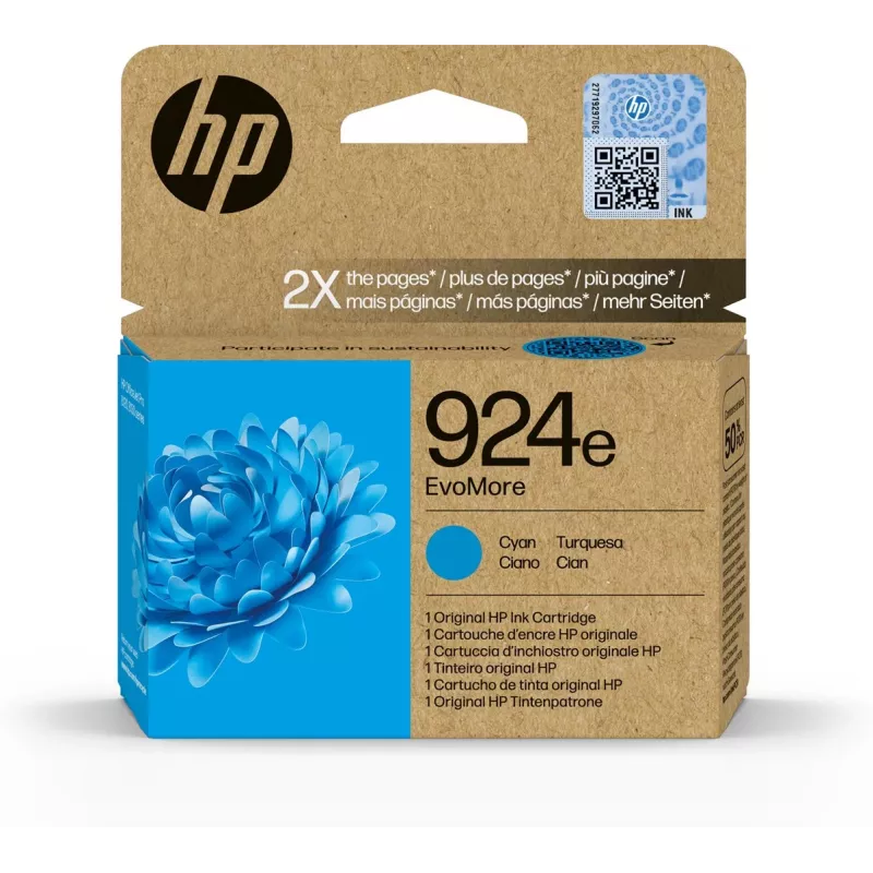 HP 924e EvoMore Cyan Original Tintenpatrone, Hohe (XL) Reichweite, Cyan, 1 Stück, 800 Seiten, Einzelpackung