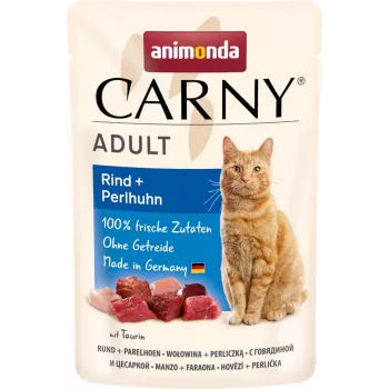 Nassfutter für Katzen animonda Carny Adult Rind & Perlhuhn 85 g Beutel, getreidefrei, gluten- und zuckerfrei