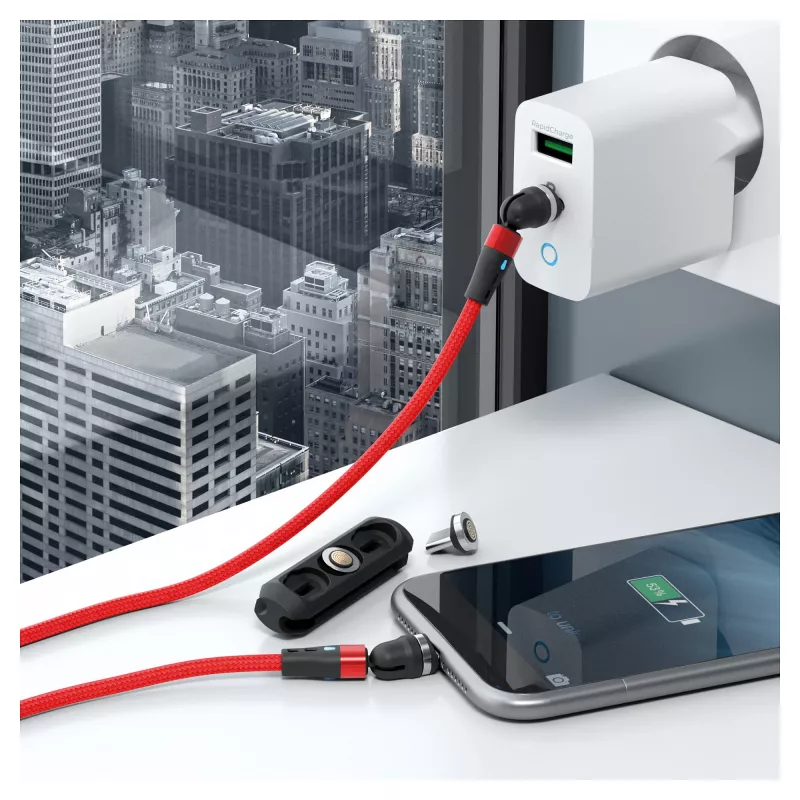 USB-Kabel RealPower MagneticCharge2 1m Rot Schnellladung Datenübertragung