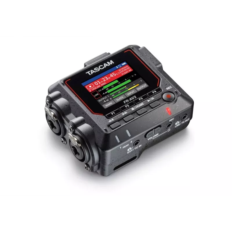 Tragbarer Audiorecorder Tascam FR2-AV — 2-Spur, 2 XLR-Combo-Eingänge, USB-C-Schnittstelle, 48–192 kHz, 24/32-Bit, microSD bis zu 512 GB