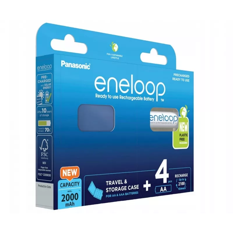 Akkus PANASONIC ENELOOP AA 2000 mAh 4 Stück + Etui (BK-3MCDE/4CP+CASE)