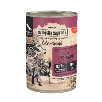 Nassfutter wiejskazagroda Wildschwein mit Rind 400 g, Alleinfuttermittel für ausgewachsene Hunde, 76% Feuchtigkeit