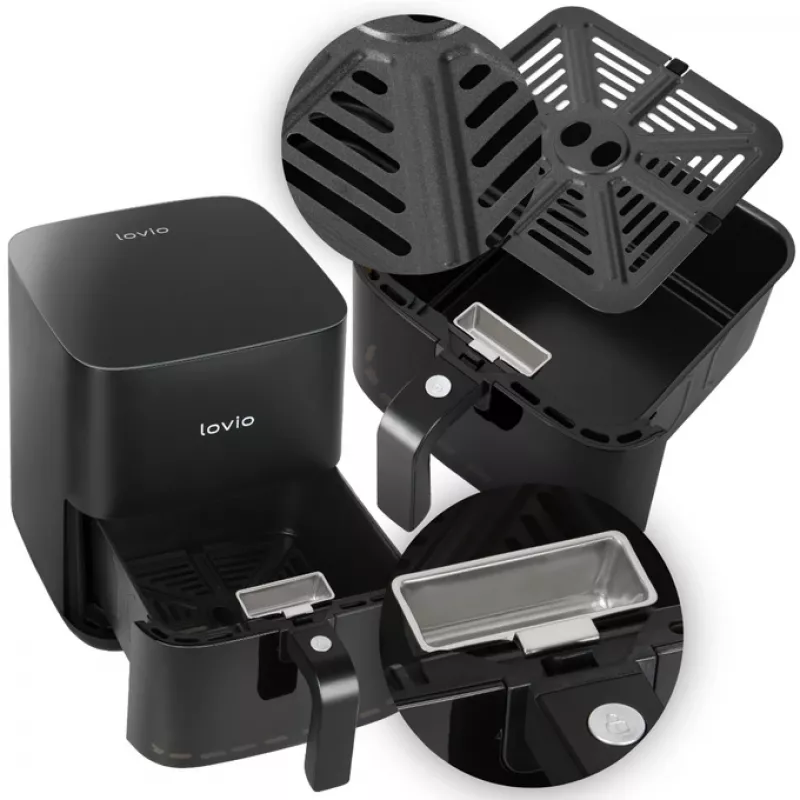 Heißluftfritteuse Lovio LVAF001BK 5 l schwarz — kompakte Heißluftfritteuse, 5‑Liter‑Fassungsvermögen