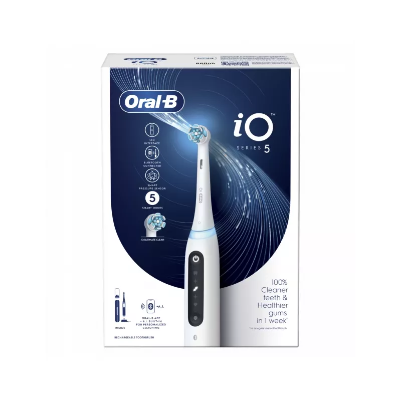 Oral B IO5 Elektrische Zahnbürste mit Tasche Quite White 1 Stück