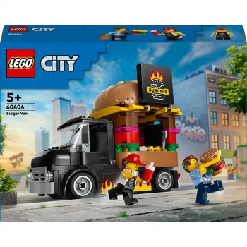 LEGO City Burger Van Food Truck Spielzeug für Jungen und Mädchen ab 5 Jahren, Fahrzeug-Bauspielzeug, Küchen-Spielset mit Verkäufer-Minifigur und Zubehör