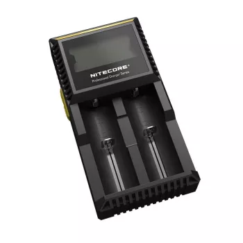 Batterieladegerät Nitecore D2 — 2‑Schacht-Ladegerät für AA/AAA/AAAA/C-Akkus, 100–240V Eingangsspannung, 4,2V Ausgangsspannung, schwarz