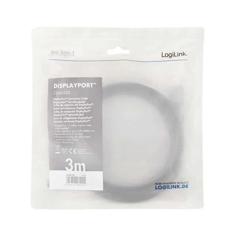 DisplayPort-Kabel LogiLink CDA0102 3 m Grau Schwarz