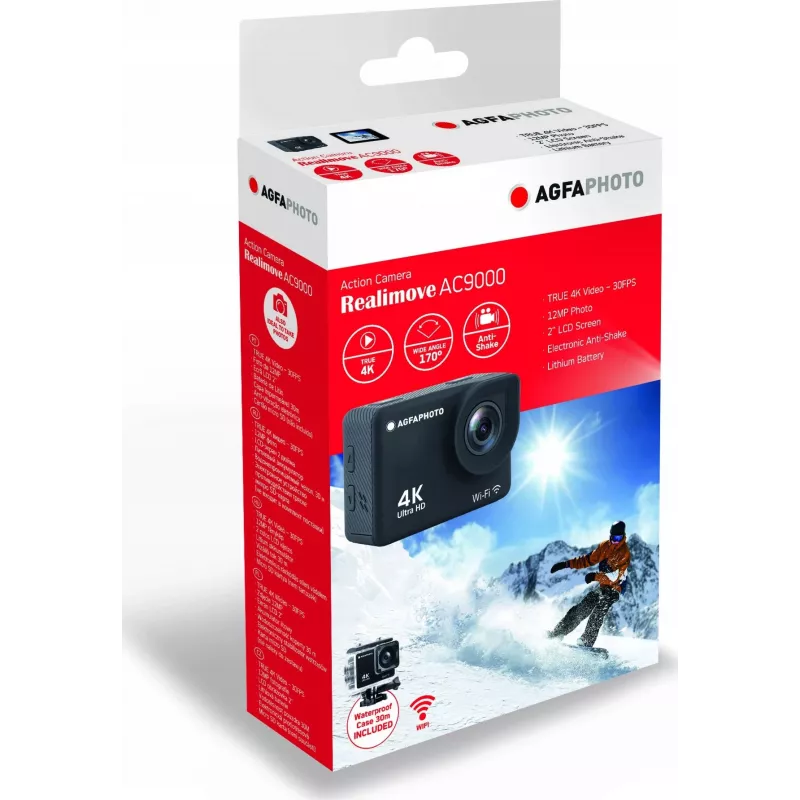 AgfaPhoto Action Cam 4K, wasserdicht, Wi-Fi, Zeitlupe/Zeitraffer (AC9000BK)