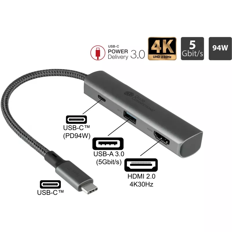 USB Typ-C Hub Alcasa HUB-C002A 5000 Mbit/s HDMI USB 3.0