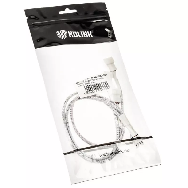 PWM-Lüfter-Y-Kabel Kolink PGW-AC-KOL-160, 35 cm, weiß ummantelt, 1-auf-2-PWM-Anschluss
